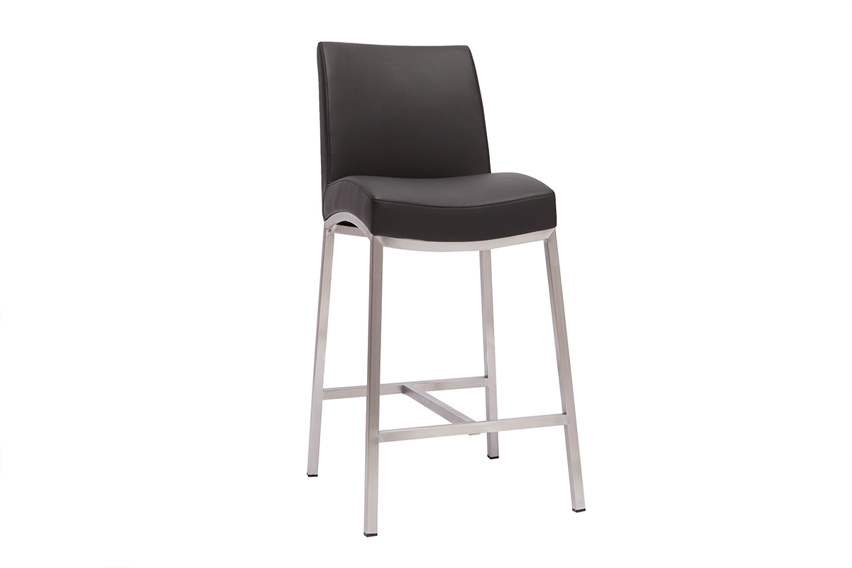 Sgabello da bar alluminio spazzolato PU nero 70cm set di 2 OLLY