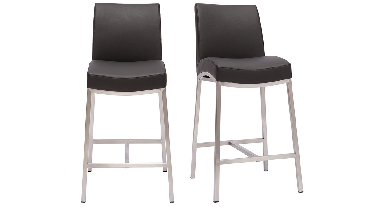 Sgabello da bar alluminio spazzolato PU nero 70cm set di 2 OLLY