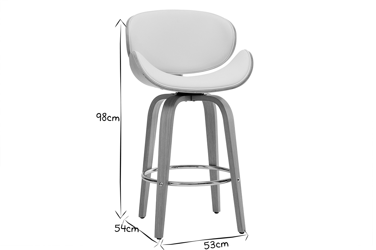 Sgabello da bar design bianco e legno chiaro 65 cm WALNUT