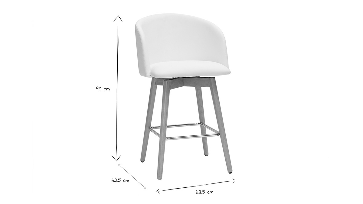 Sgabello da bar design bianco e legno chiaro H90 cm VANITY