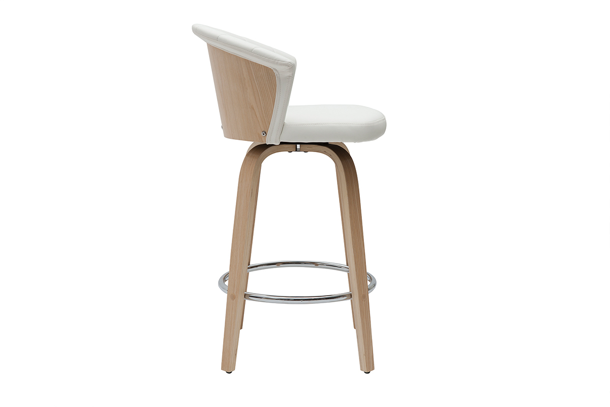 Sgabello da bar design girevole bianco e legno chiaro H65 cm ALBIN