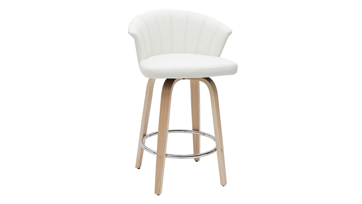 Sgabello da bar design girevole bianco e legno chiaro H65 cm ALBIN