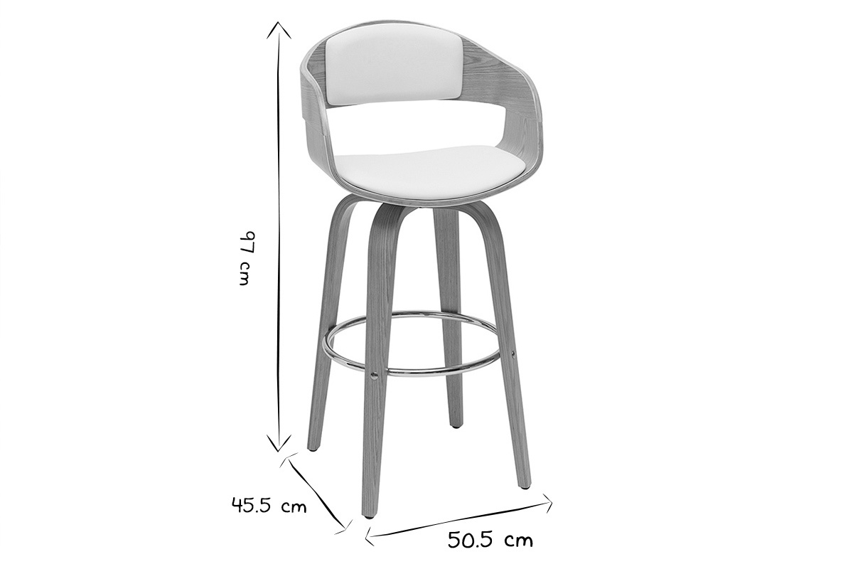 Sgabello da bar design girevole bianco e legno chiaro H67 cm GAO