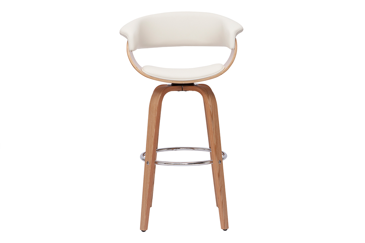 Sgabello da bar design girevole bianco e legno chiaro H67 cm OKTAV