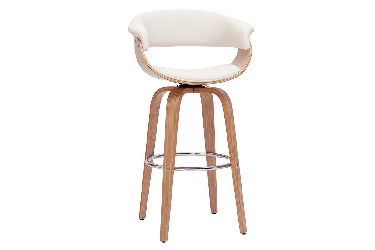 Sgabello da bar design girevole bianco e legno chiaro H67 cm OKTAV