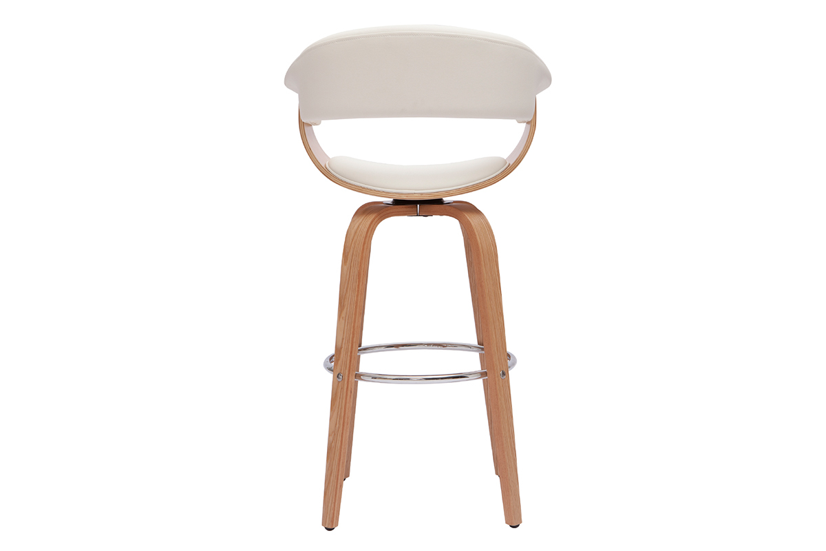 Sgabello da bar design girevole bianco e legno chiaro H67 cm OKTAV