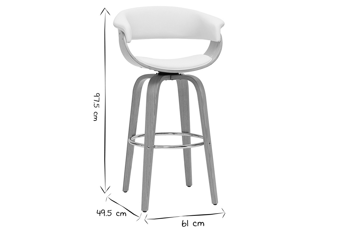 Sgabello da bar design girevole bianco e legno chiaro H67 cm OKTAV