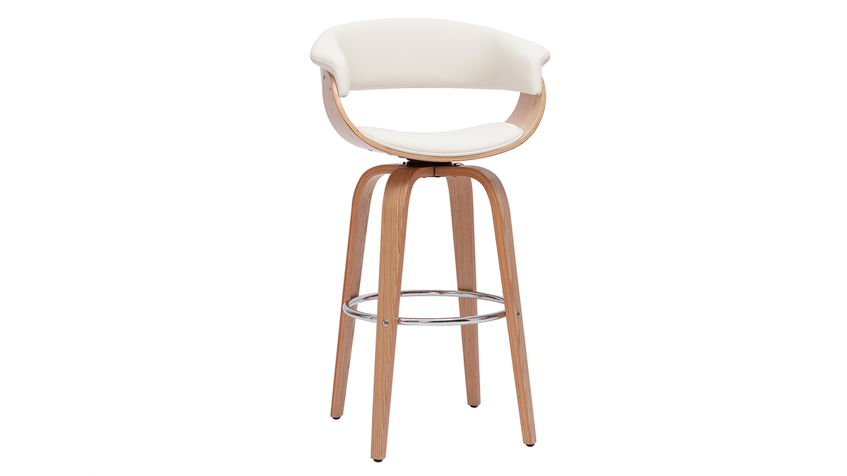 Sgabello da bar design girevole bianco e legno chiaro H67 cm OKTAV