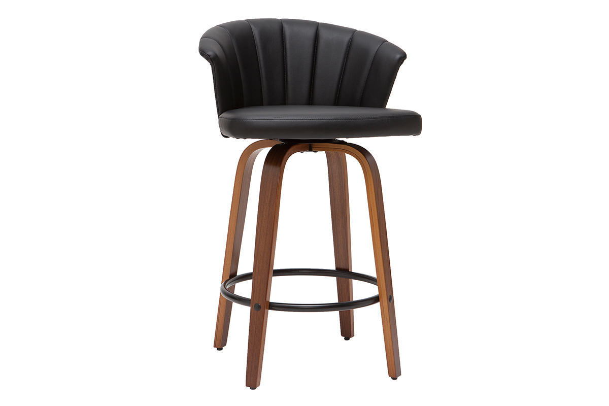 Sgabello da bar design girevole nero e legno scuro H65cm ALBIN