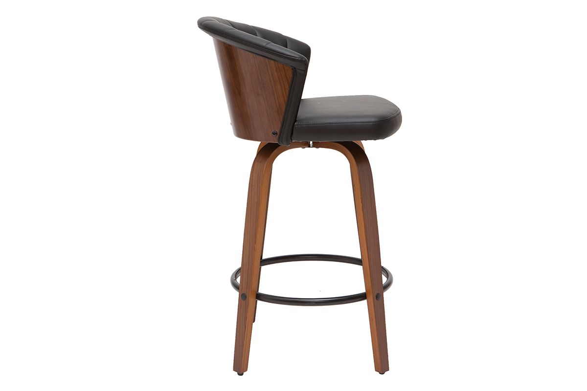 Sgabello da bar design girevole nero e legno scuro H65cm ALBIN