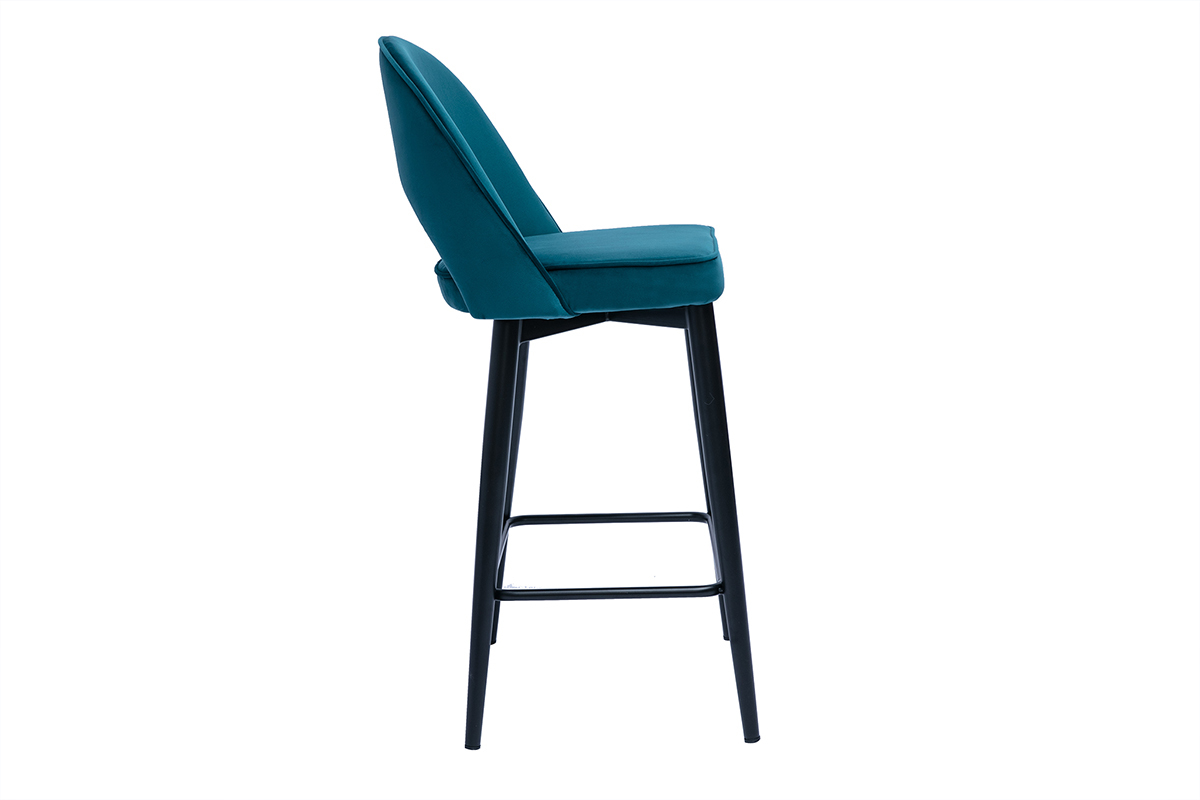 Sgabello da bar design in velluto blu petrolio e metallo H69 cm BELLEROSE