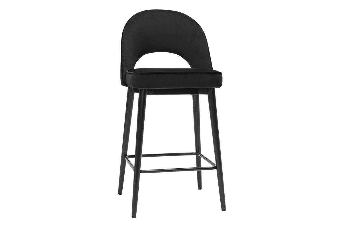 Sgabello da bar design in velluto nero e metallo H69 cm BELLEROSE