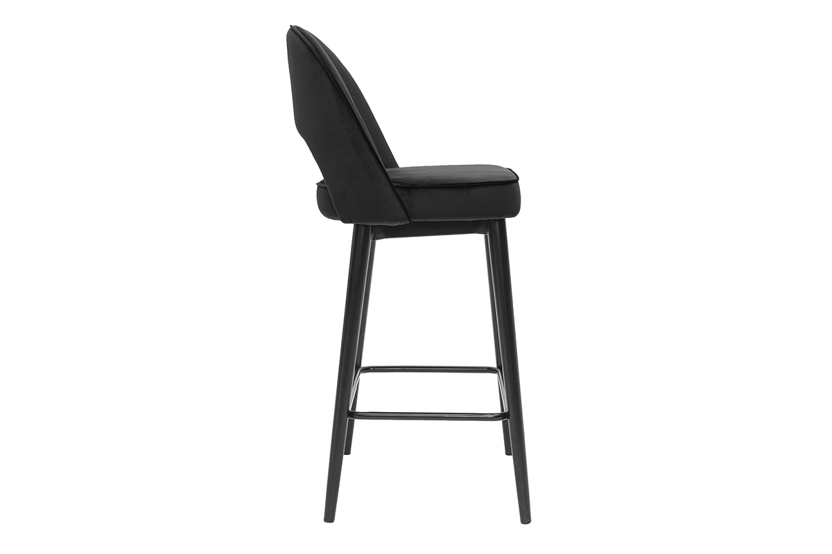 Sgabello da bar design in velluto nero e metallo H69 cm BELLEROSE