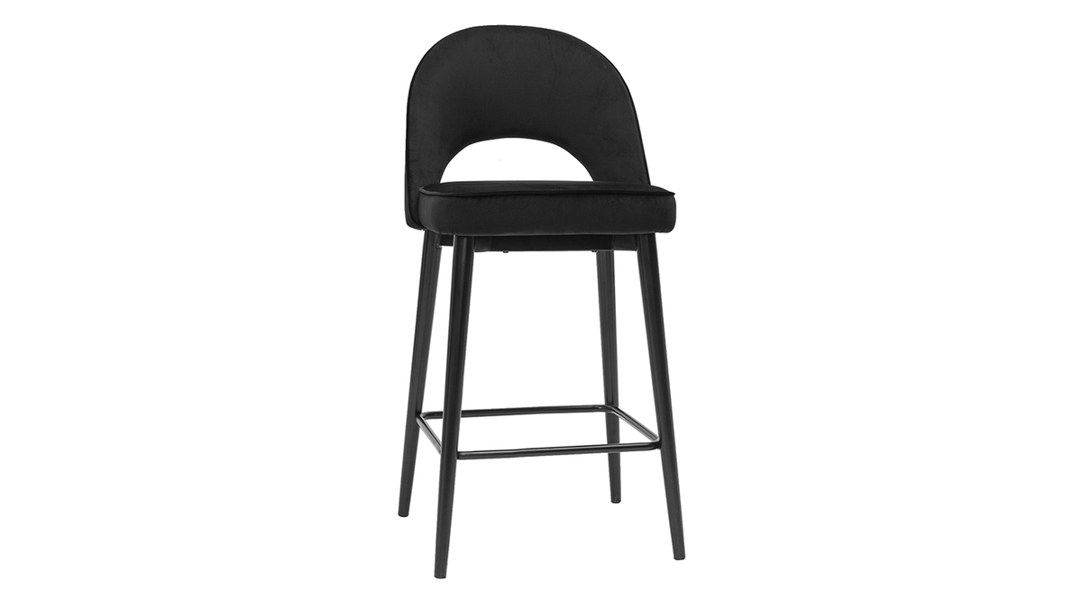 Sgabello da bar design in velluto nero e metallo H69 cm BELLEROSE