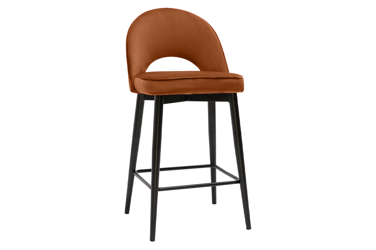 Sgabello da bar design in velluto terracotta e metallo H69 cm BELLEROSE