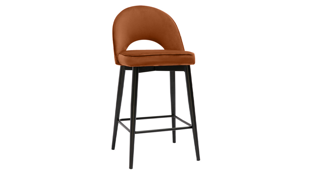 Sgabello da bar design in velluto terracotta e metallo H69 cm BELLEROSE