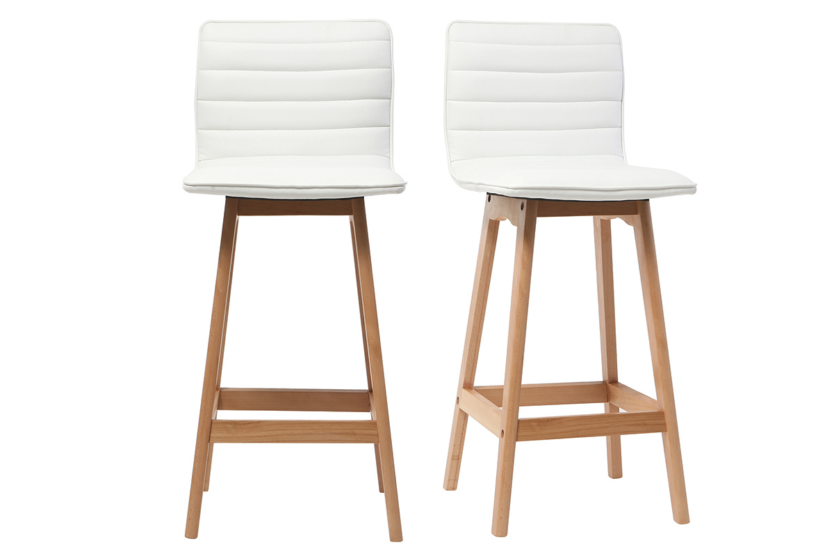 Sgabello da bar design legno e similpelle bianco 65cm set di 2 EMMA