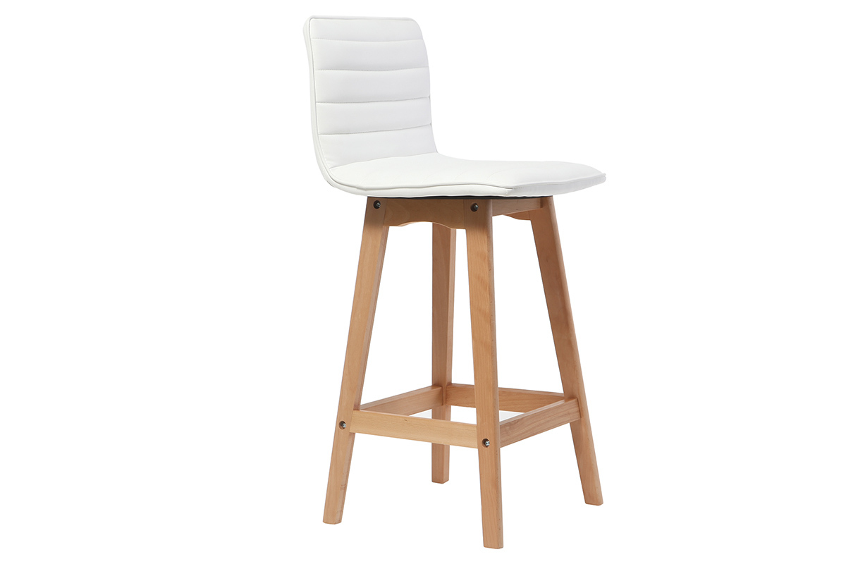 Sgabello da bar design legno e similpelle bianco 65cm set di 2 EMMA