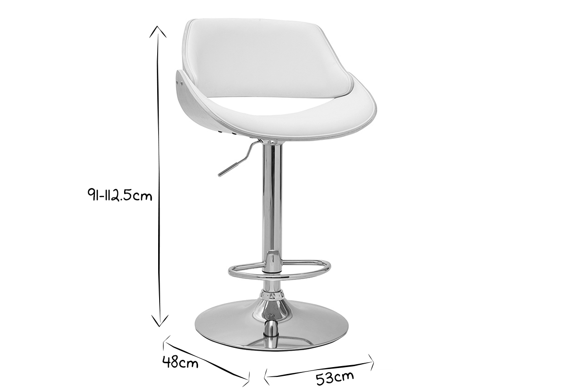 Sgabello da bar design regolabile bianco e legno chiaro CLASH