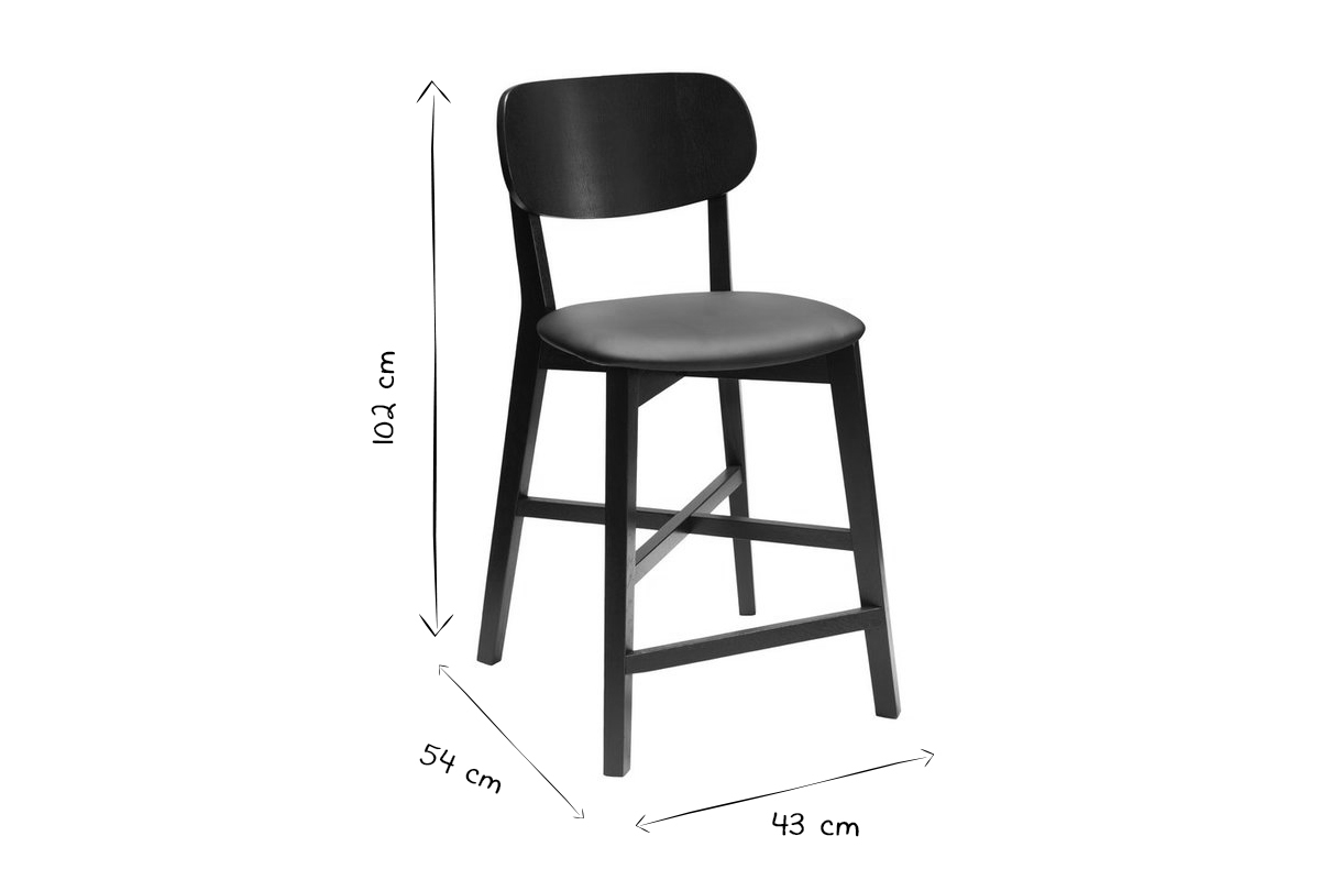 Sgabello da bar finitura noce e sedile nero H65 cm LUCIA