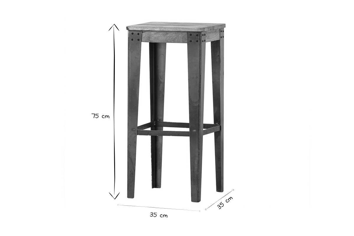 Sgabello da bar industriale in acciaio e legno 75 cm MADISON