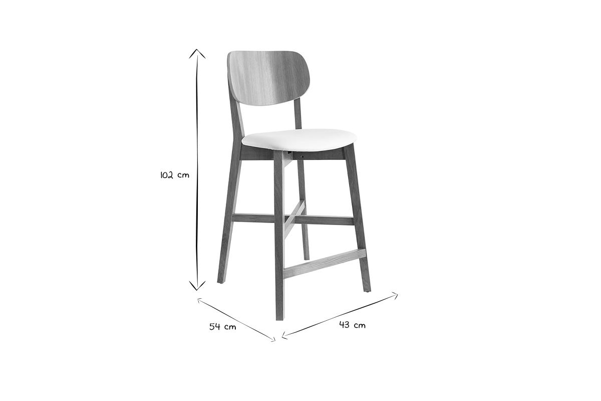 Sgabello da bar rovere e sedile bianco H65 cm LUCIA