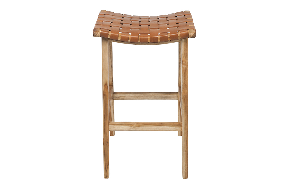 Sgabello da bar teak e pelle H65 cm LODGE