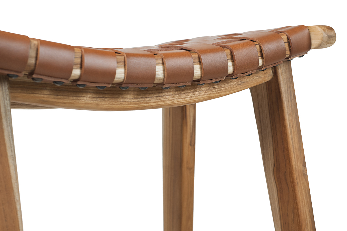 Sgabello da bar teak e pelle H65 cm LODGE