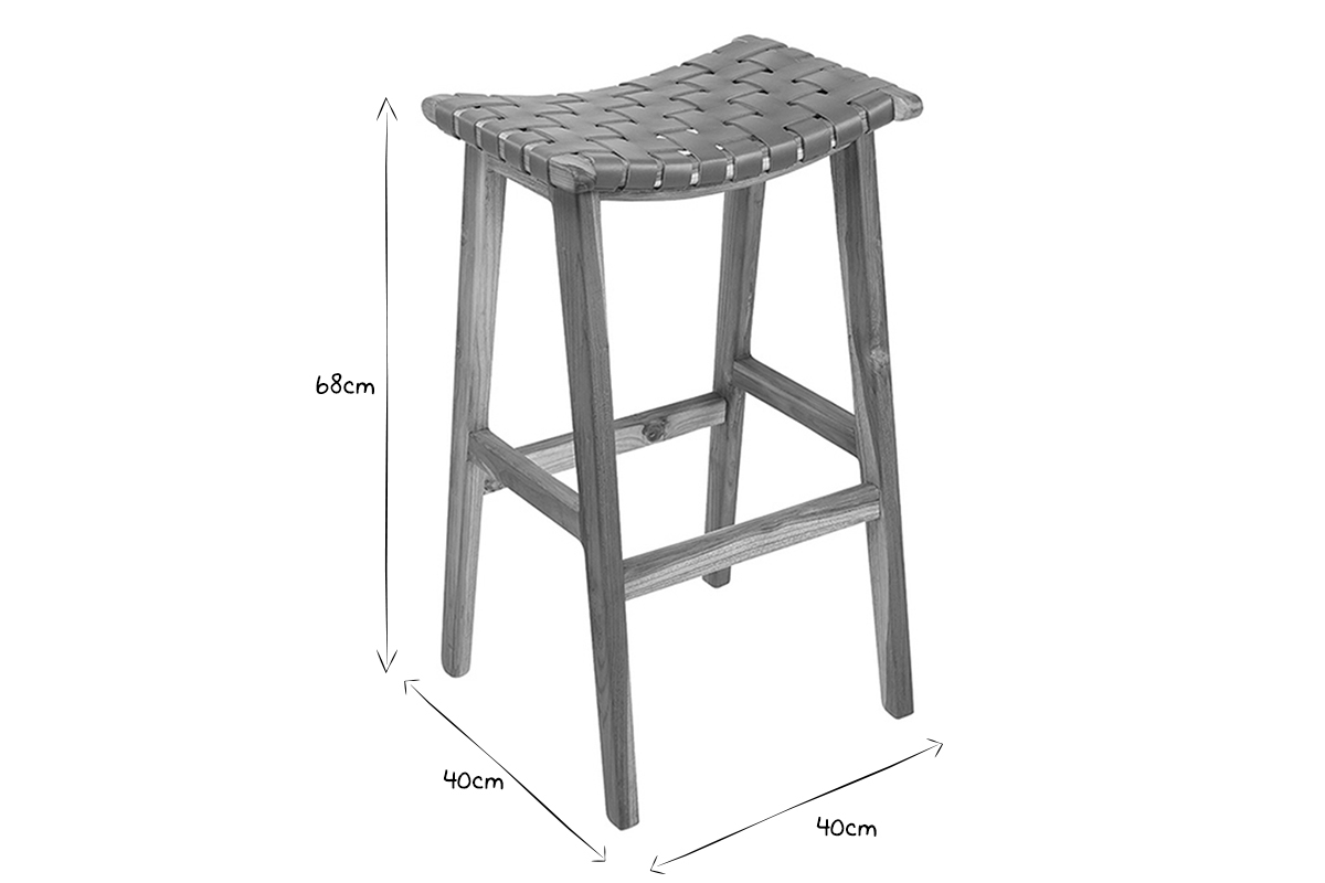 Sgabello da bar teak e pelle H65 cm LODGE