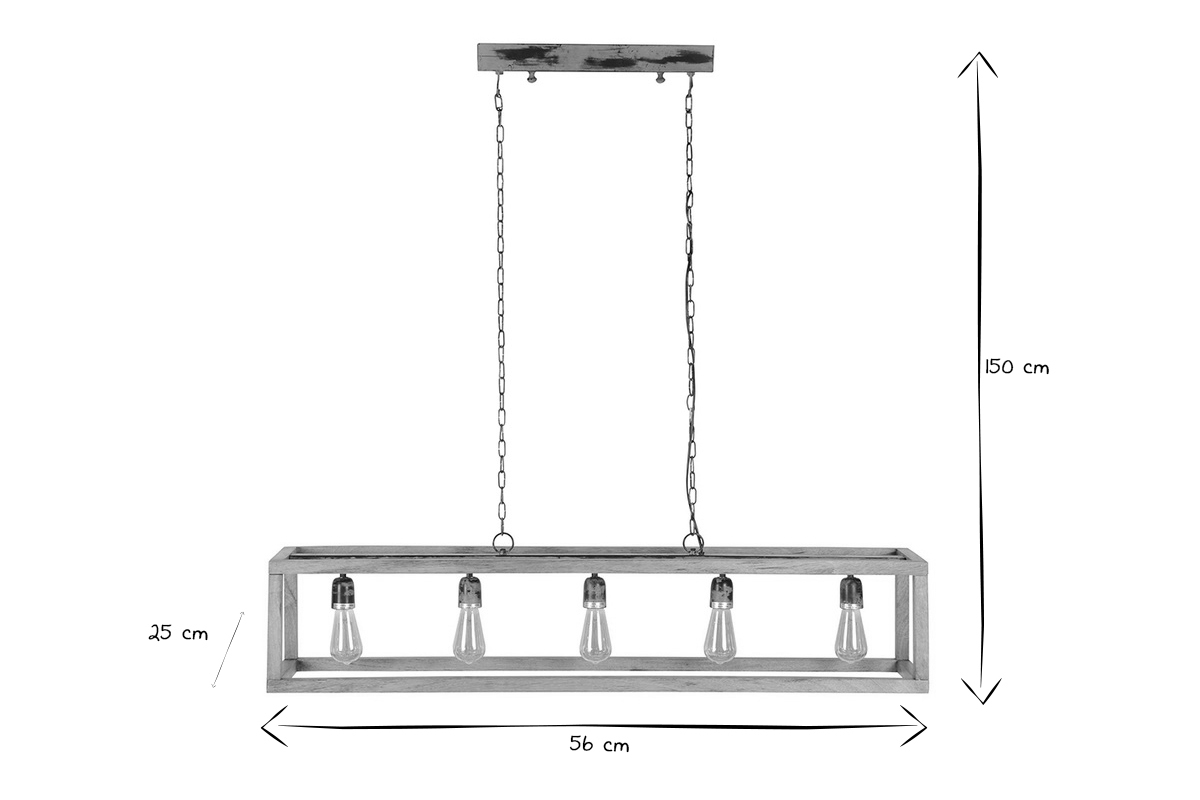 Sospensione in legno di mango con 5 lampadine L125 cm BOSCO