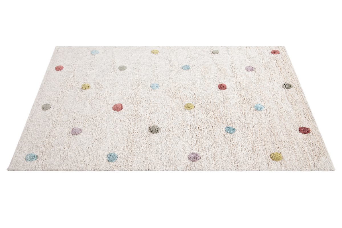 Tappeto bambino in cotone beige motivo poid multicolore 100 x 150 cm DADA