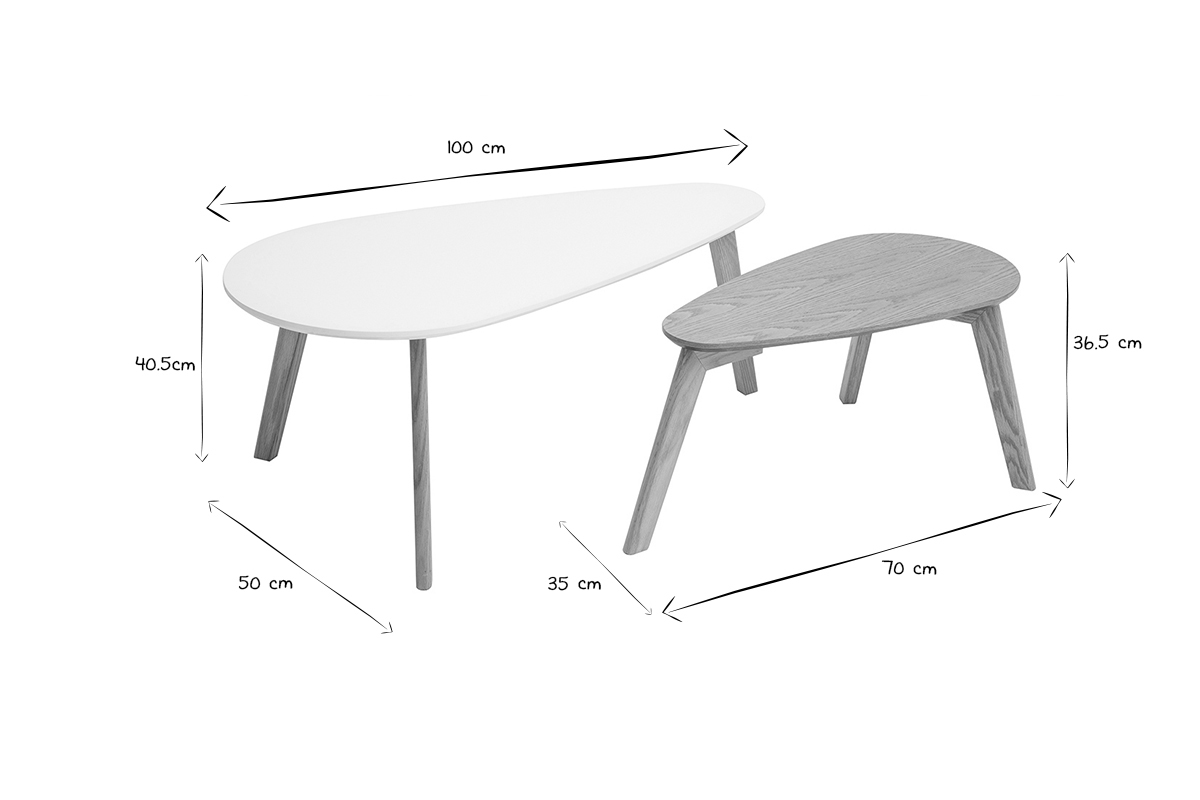 Tavolini bassi scandinavi quercia e bianco lotto di 2 ARTIK