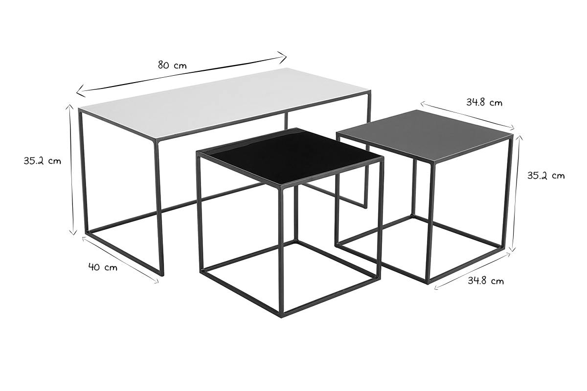 Tavolini da salotto estraibili bianco grigio e nero (set di 3) FIDO