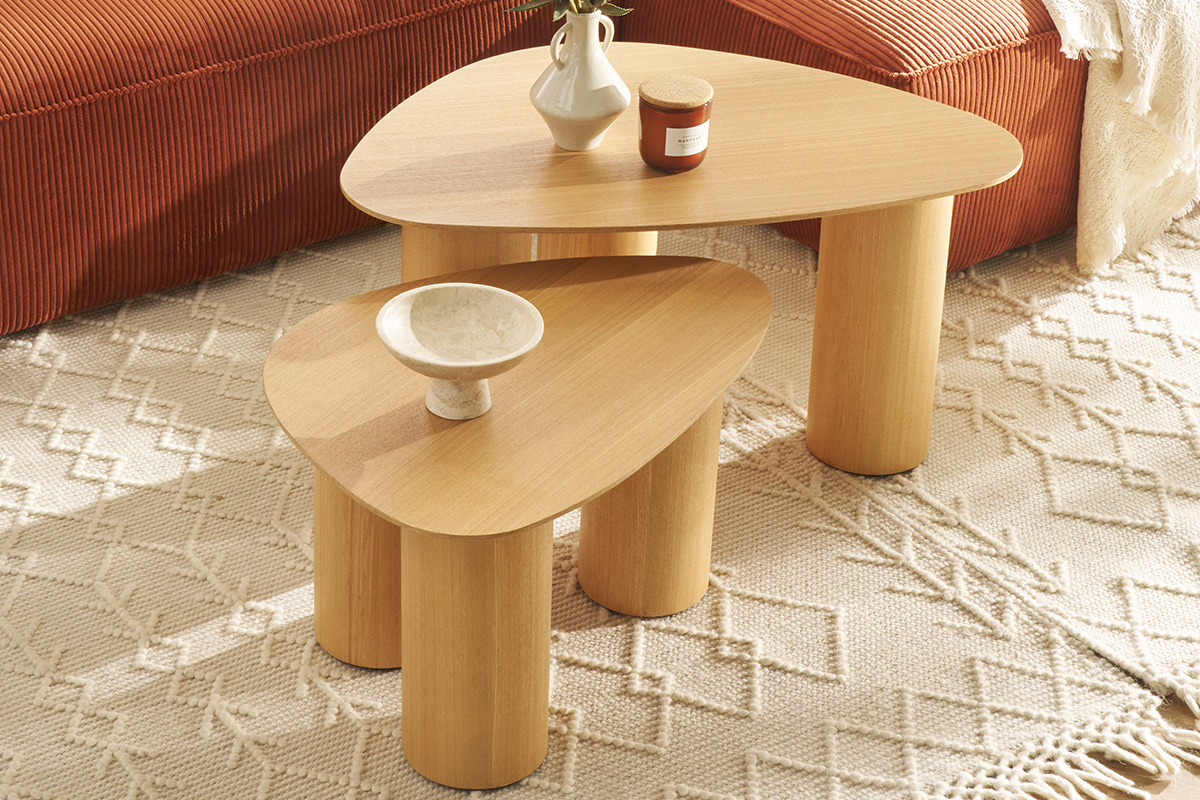 Tavolini da salotto estraibili design in legno chiaro (set di 2) FOLEEN