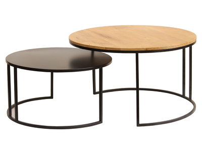 Tavolino da salotto rotondo con doppio ripiano in vetro riciclato e metallo  nero D85 cm WELLE - Miliboo