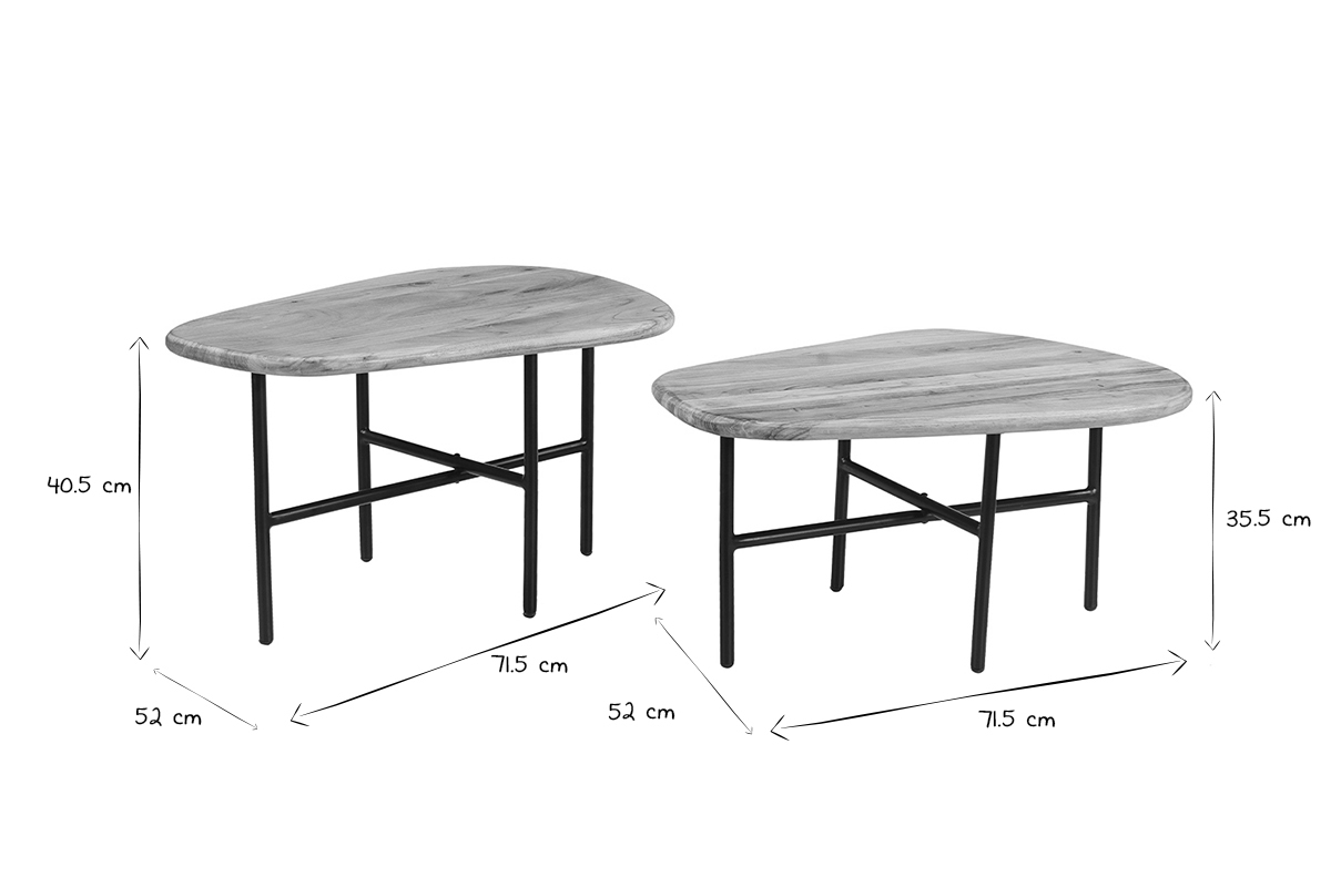 Tavolini da salotto estraibili legno massello chiaro e metallo nero (set di 2) SUZANE