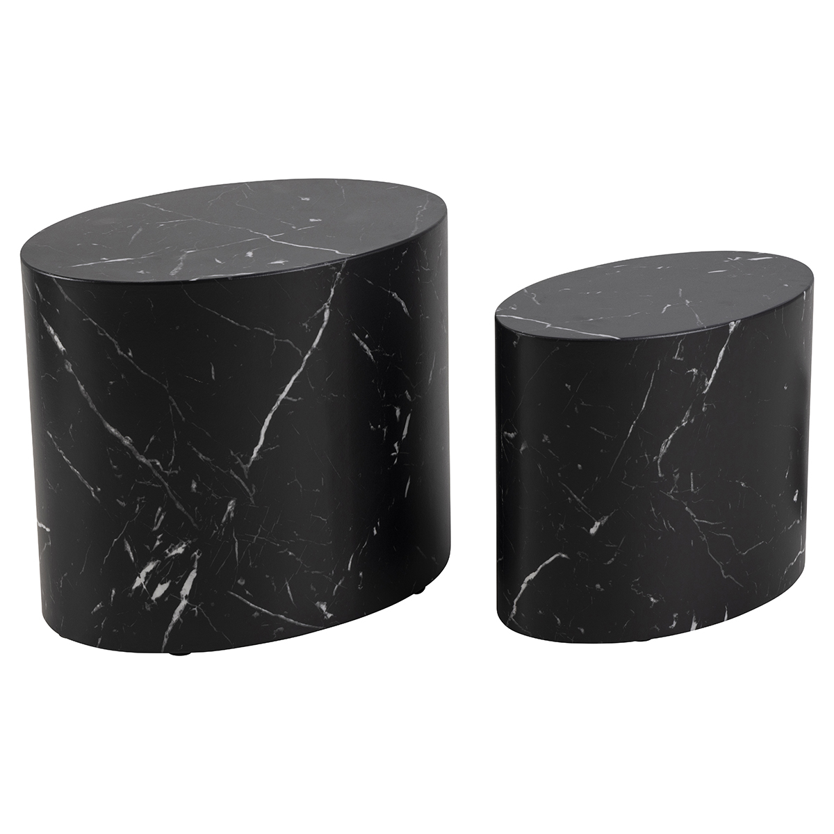 Tavolini da salotto estraibili ovali design finitura marmo nero (set di 2) FAMOSA