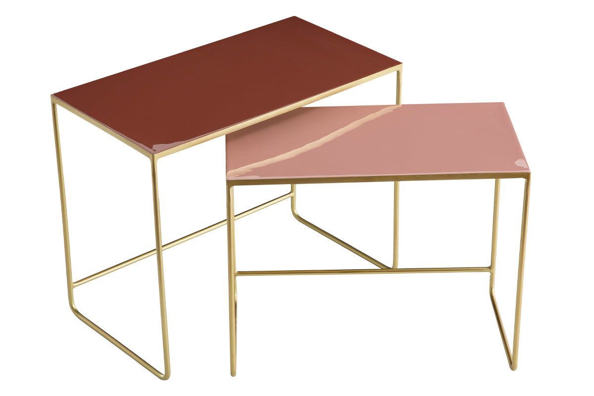 Tavolini da salotto estraibili terracotta, rosa e oro (set di 2) WESS