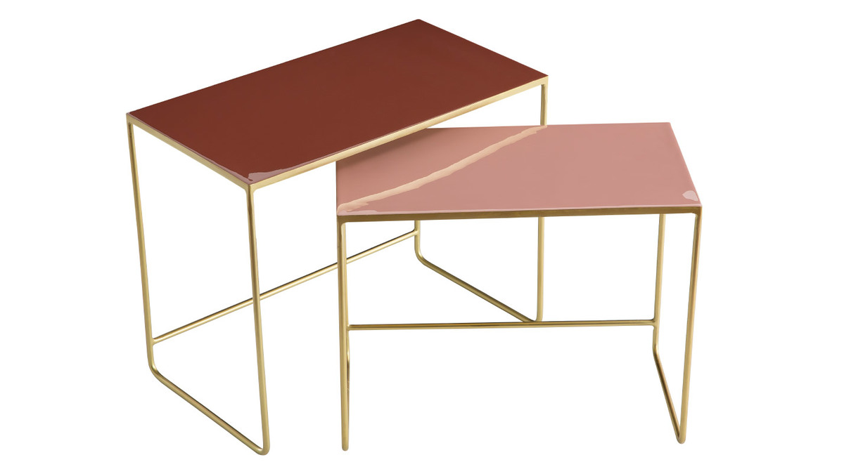 Tavolini da salotto estraibili terracotta, rosa e oro (set di 2) WESS