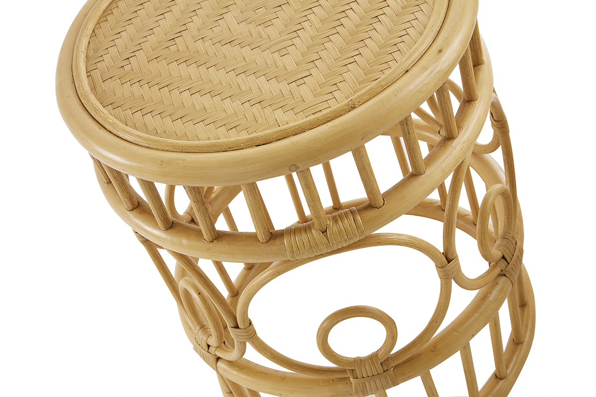 Tavolini da salotto rotondi in rattan e bamb D70 cm e D40 cm (set di 2) SORAYA