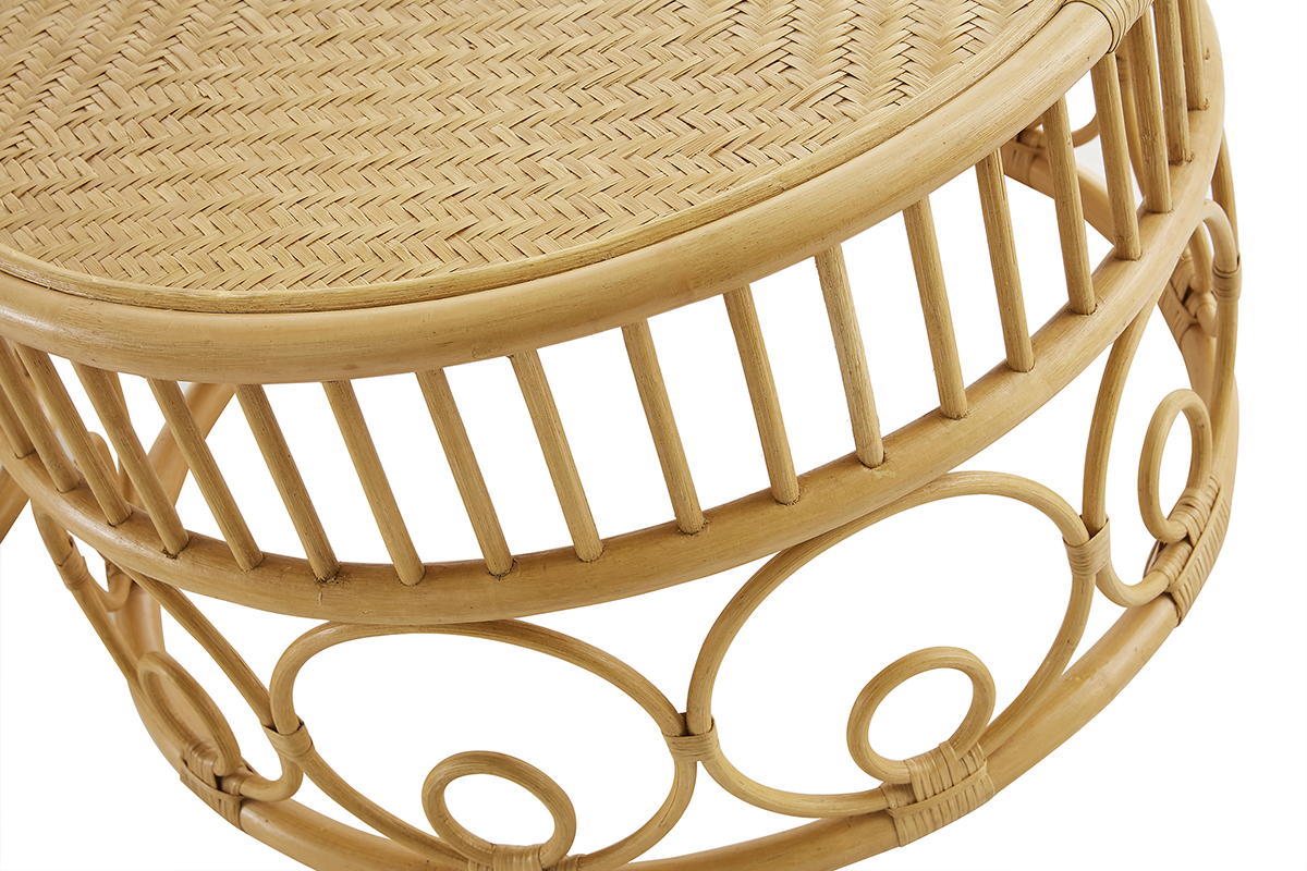 Tavolini da salotto rotondi in rattan e bamb D70 cm e D40 cm (set di 2) SORAYA