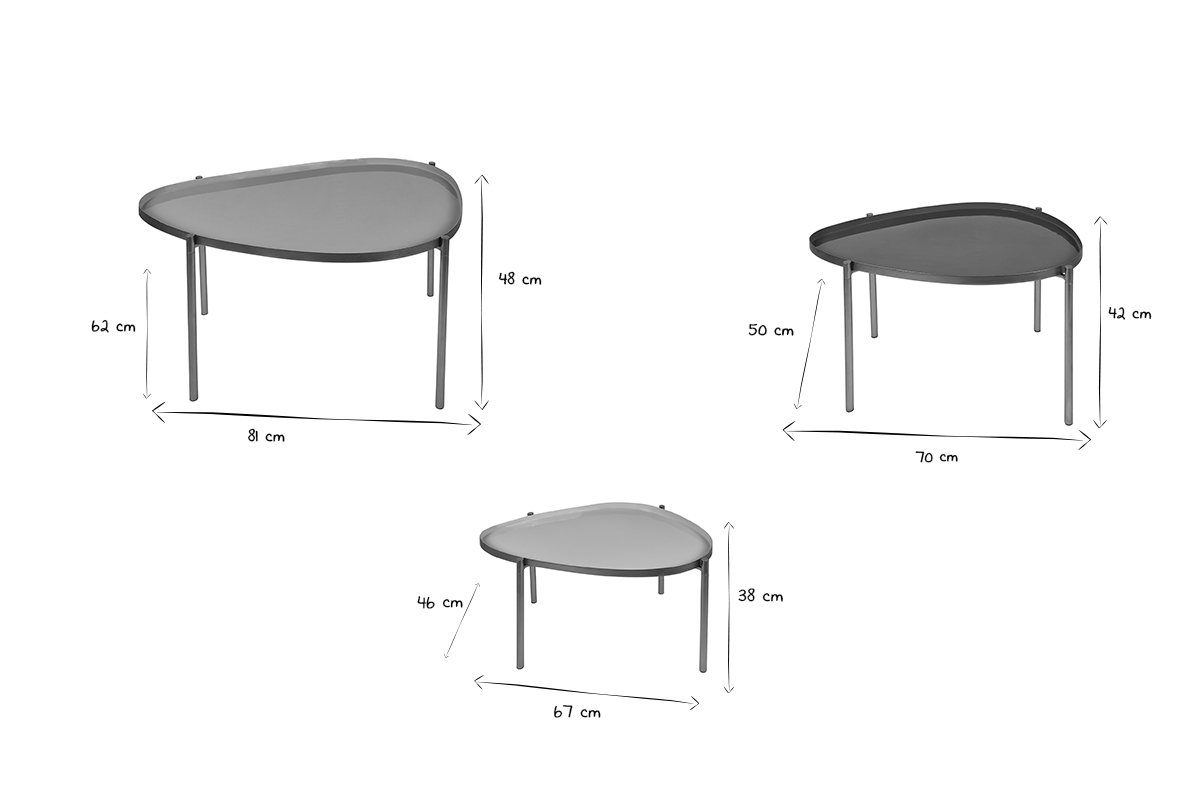 Tavolini impilabili acciaio dorato laccati verdi (set di 3) ZURIA