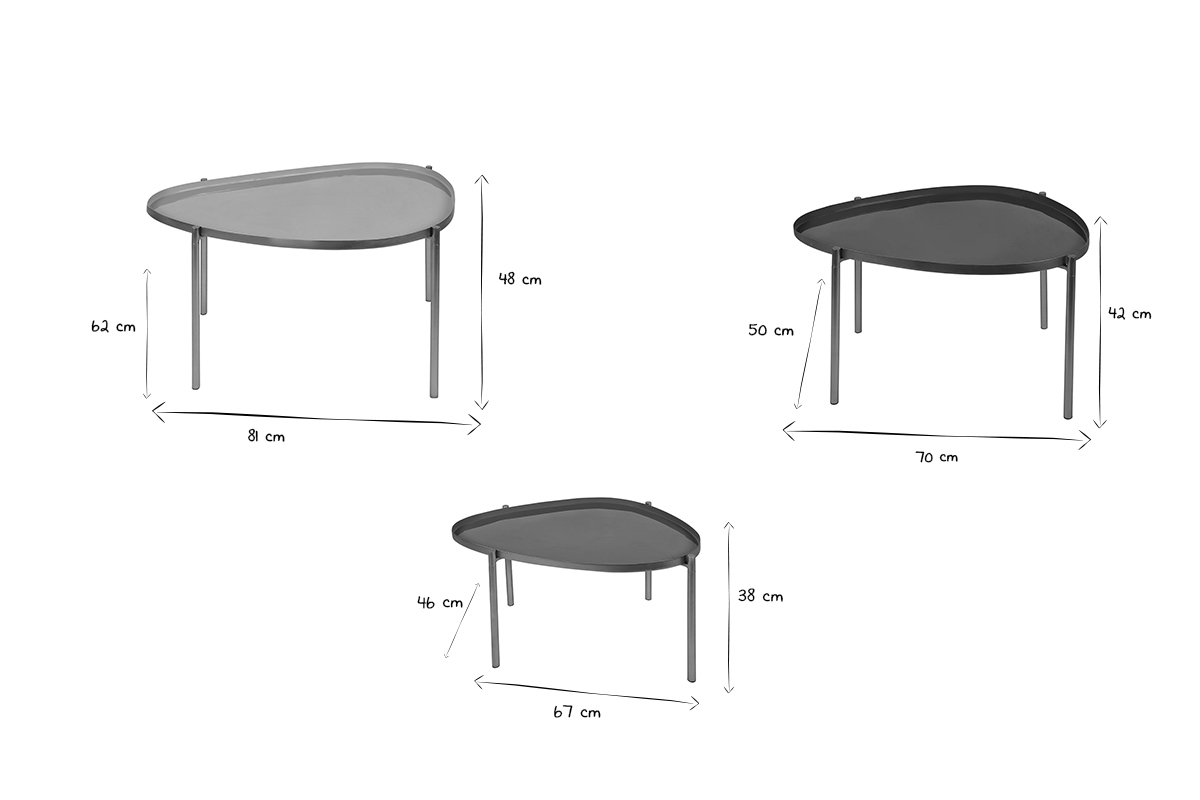 Tavolini impilabili laccati bianchi, senape, blu anatra, blu (set di 3) ZURIA