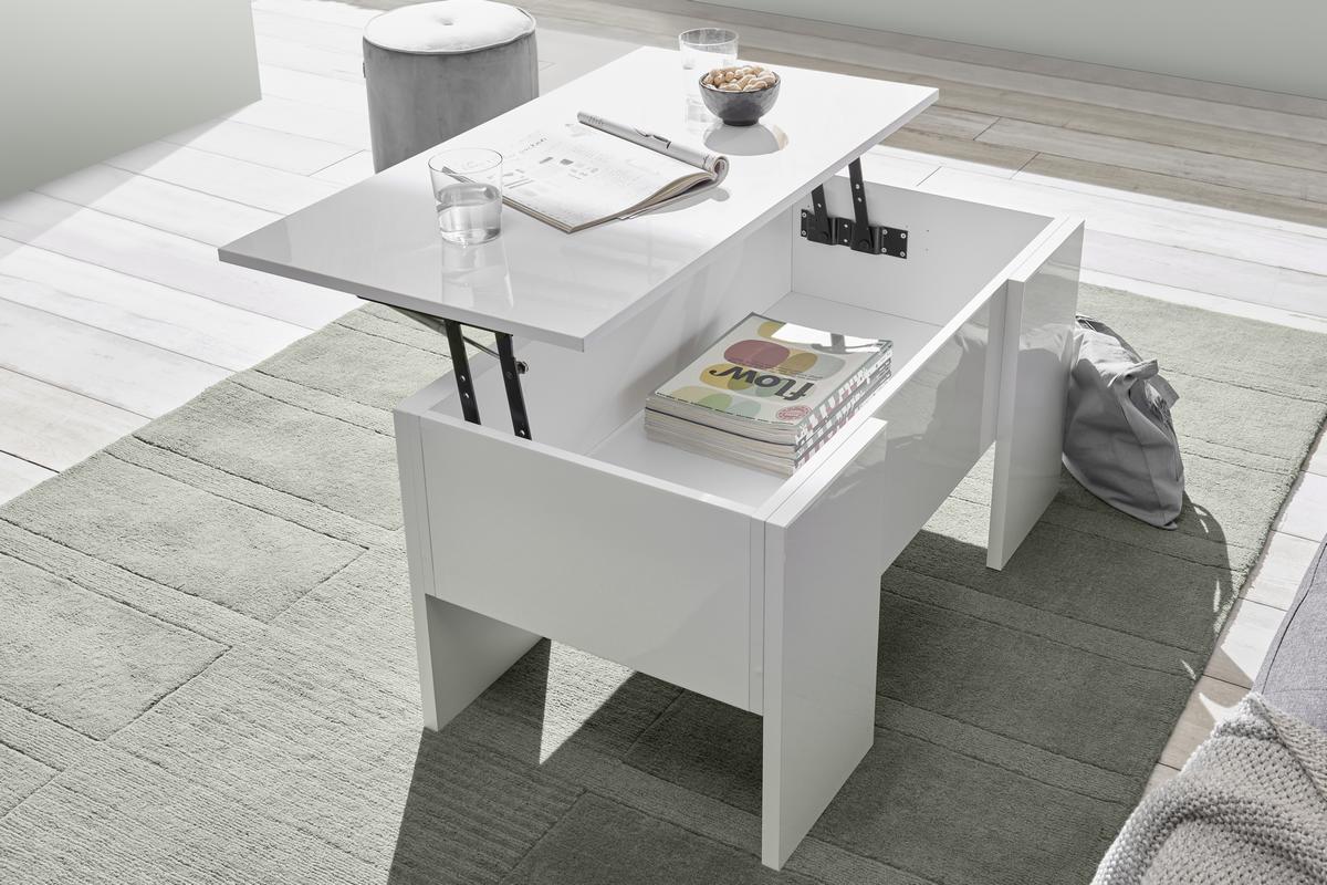 Tavolino alzabile di design laccato lucido bianco L92 cm COMO