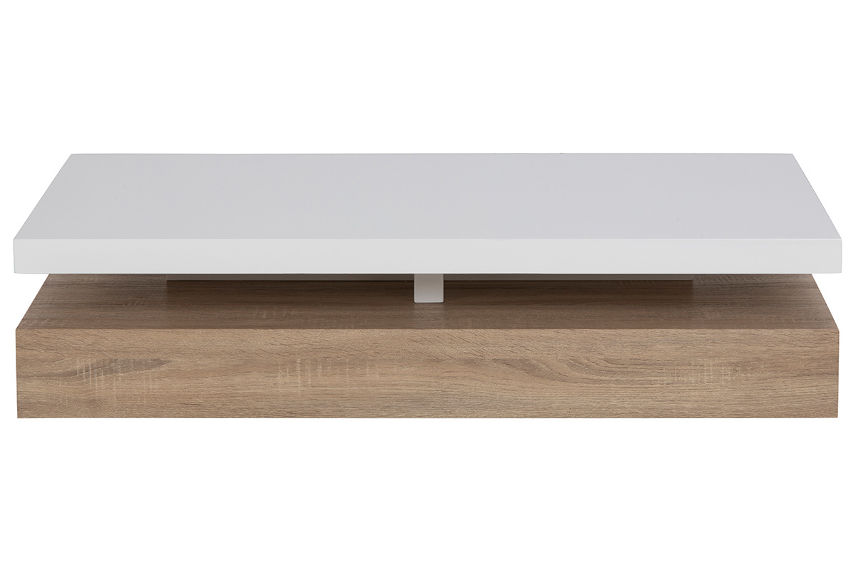 Tavolino basso design laccato bianco lucido e legno SONOMA