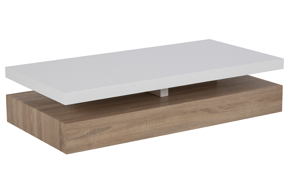 Tavolino basso design laccato bianco lucido e legno SONOMA