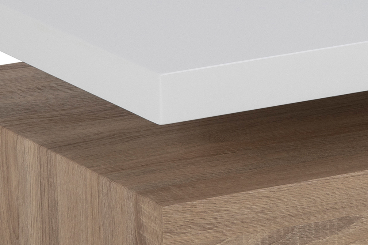 Tavolino basso design laccato bianco lucido e legno SONOMA