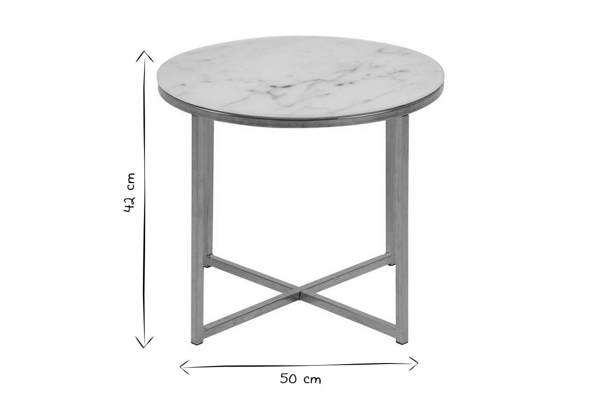 tavolino basso effetto marmo e piedi in metallo 50 cm SILAS