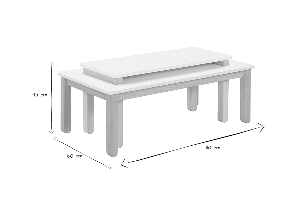 Tavolino basso scandinavo con banco integrato bianco e legno chiaro CYBEL