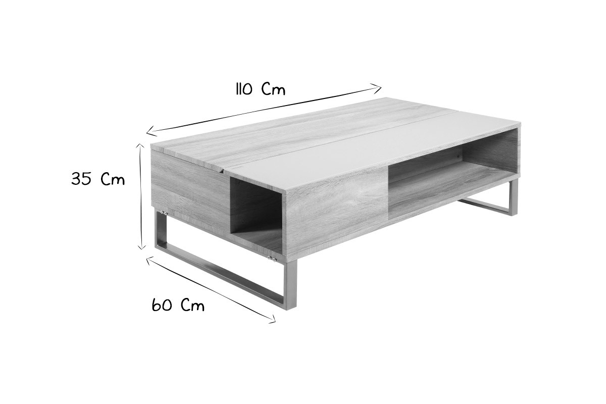 Tavolino basso sollevabile in legno e metallo WYNN